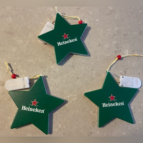 Set of 3 Heineken beer double-sided illuminating star Christmas ornaments - Picture 5 of 15